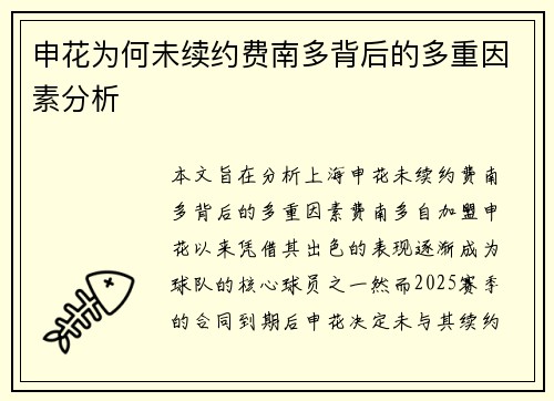 申花为何未续约费南多背后的多重因素分析