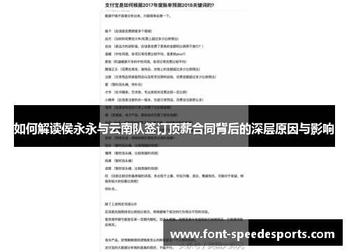 如何解读侯永永与云南队签订顶薪合同背后的深层原因与影响